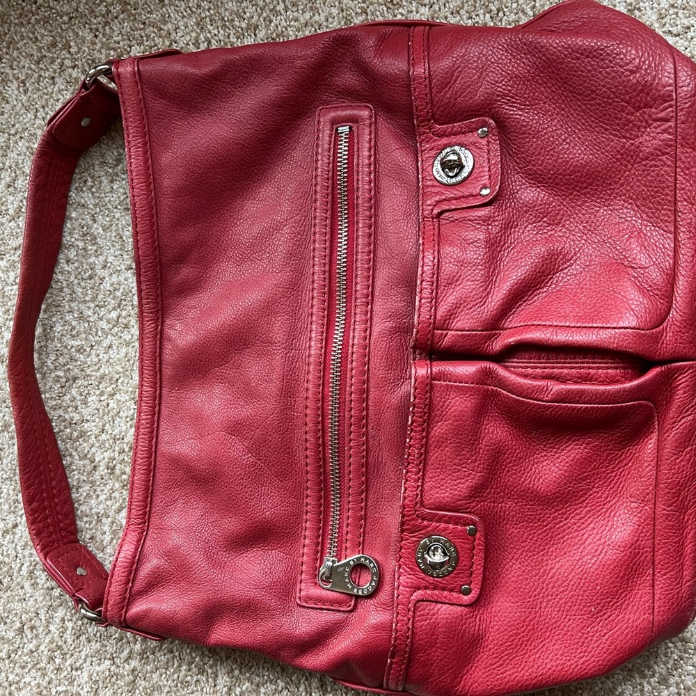 Marc Jacobs Red Leather Shoulder Bag with Vintage Texture